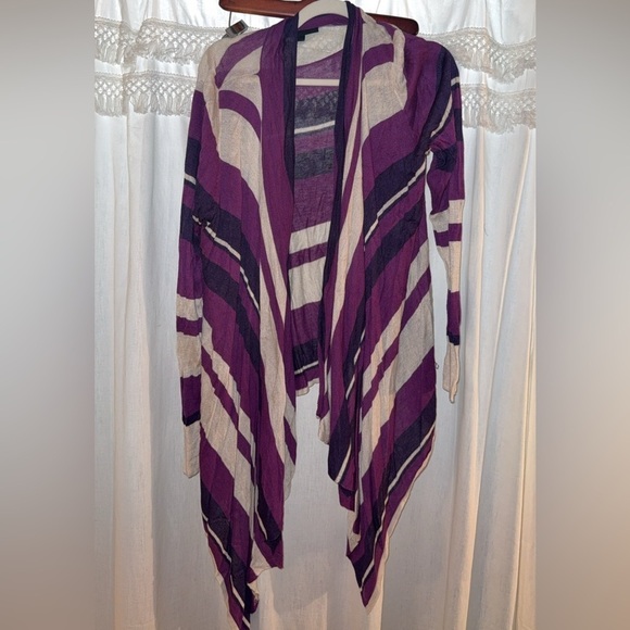 Lane Bryant Sweaters - Lane Bryant Purple and Cream Striped Cardigan